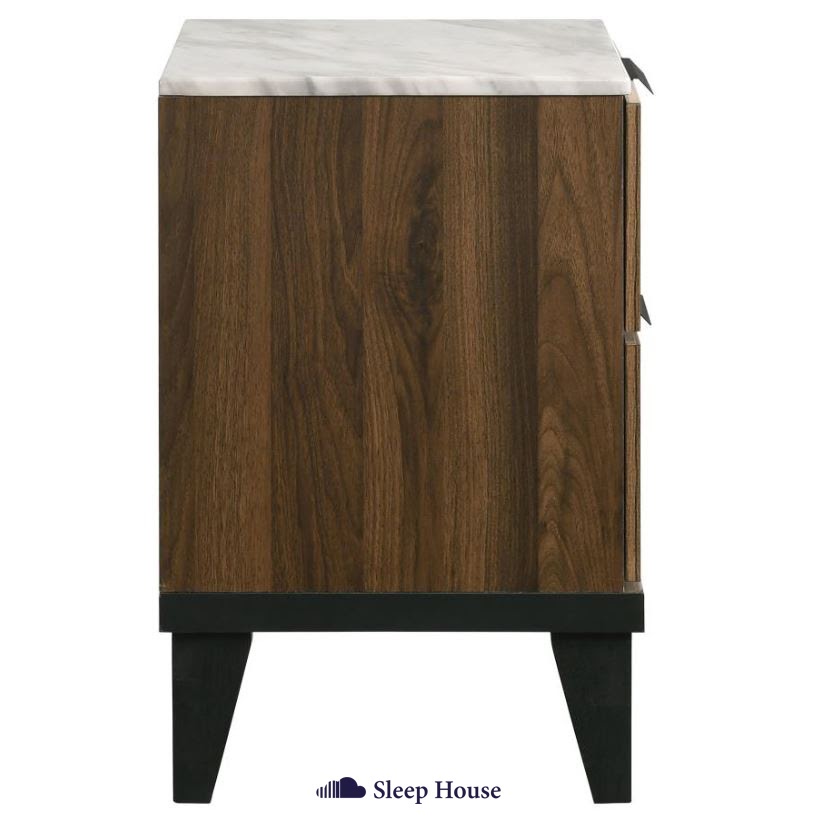 Set bedroom Nightstand Walnut Brown with Faux Marble Top