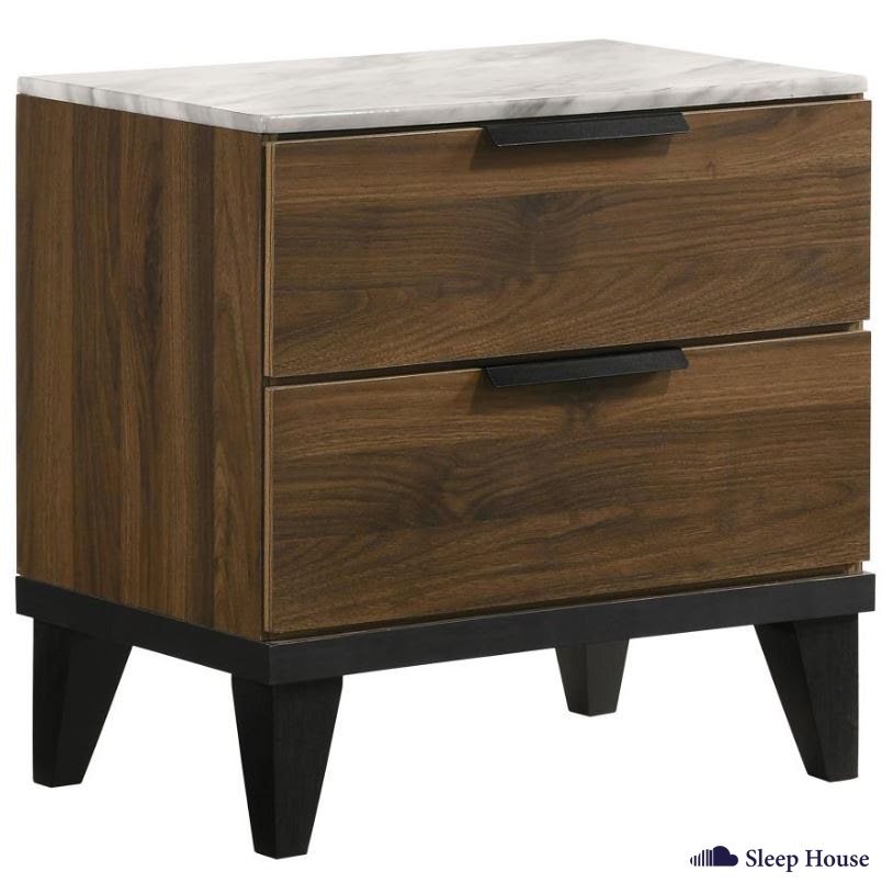 Set bedroom Nightstand Walnut Brown with Faux Marble Top